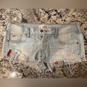 Hollister Light Blue Distressed Denim Shorts with Striped Pocket